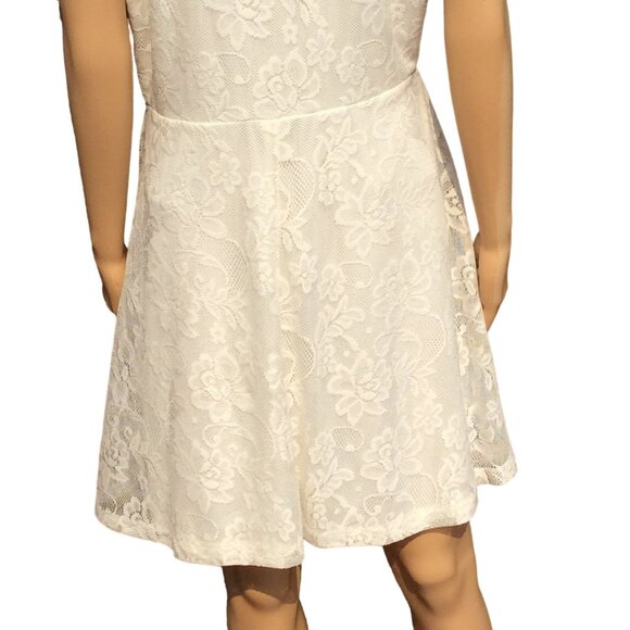 Off White  Junior Size XL 15-17‎ Floral Lace Overlay Dress Beachy Flowy Feminine - Picture 4 of 5